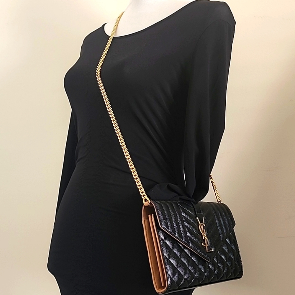 Saint Laurent YSL Envelope Crossbody WOC Bag Clutch Triquilt Grained Leather - Picture 2 of 16